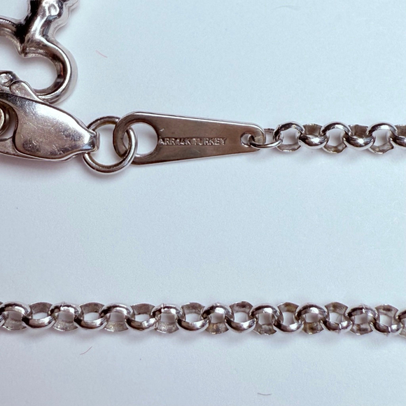 14K Solid White Gold Key & Heart Rolo Link Chain Anklet $925 Jared - Picture 2 of 5